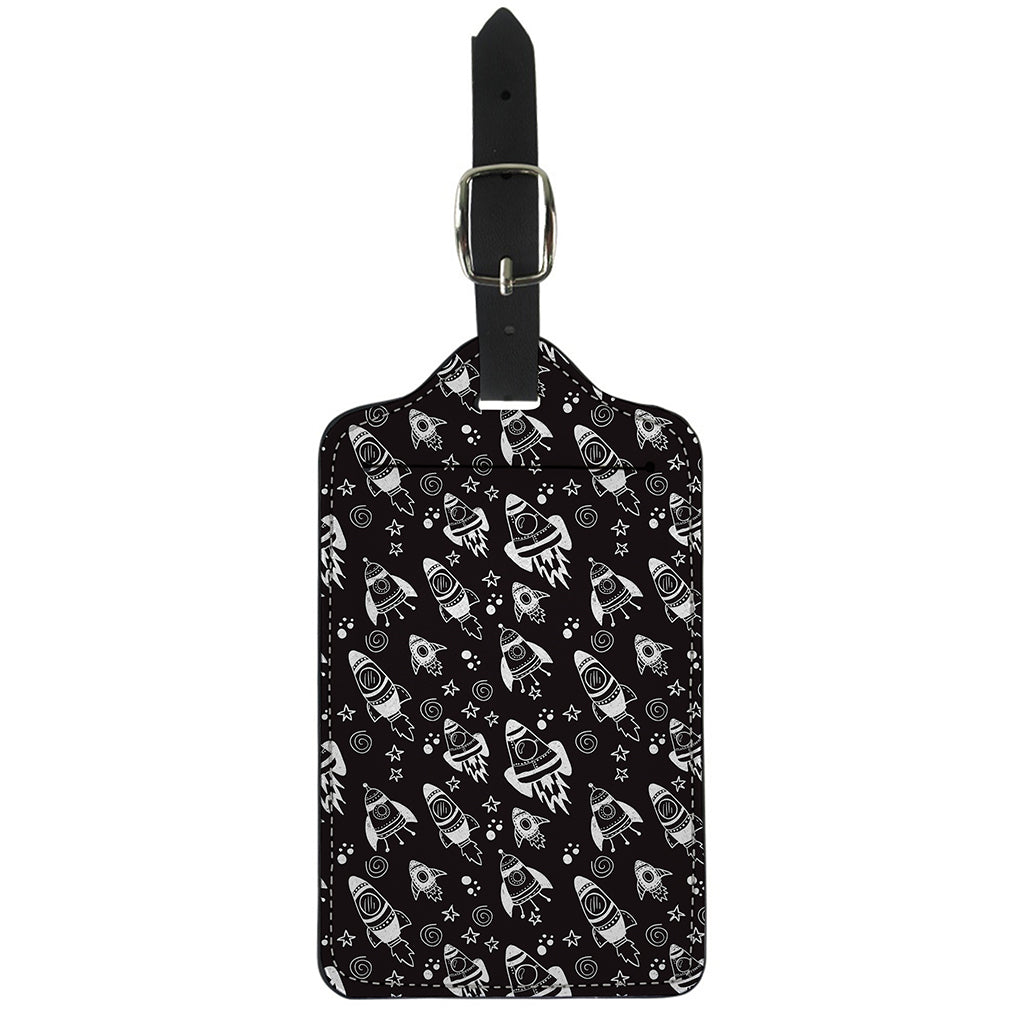 Black And White Rocket Pattern Print Luggage Tag