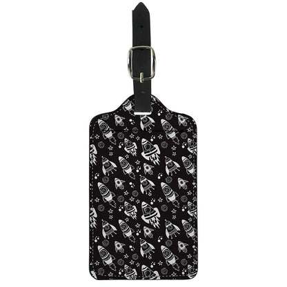 Black And White Rocket Pattern Print Luggage Tag