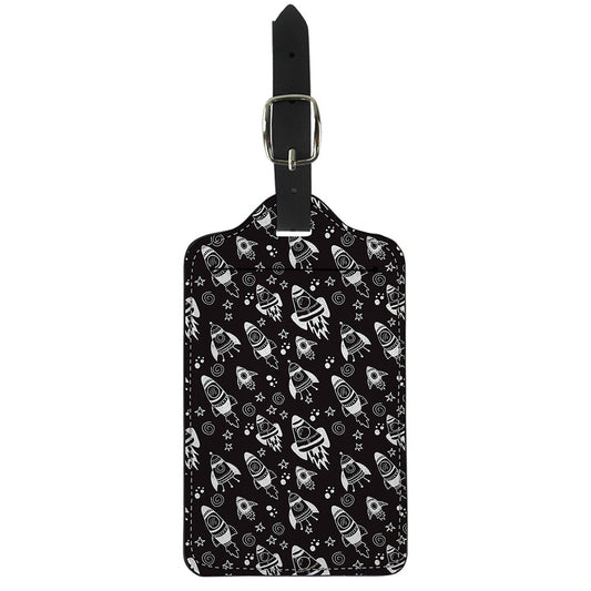 Black And White Rocket Pattern Print Luggage Tag
