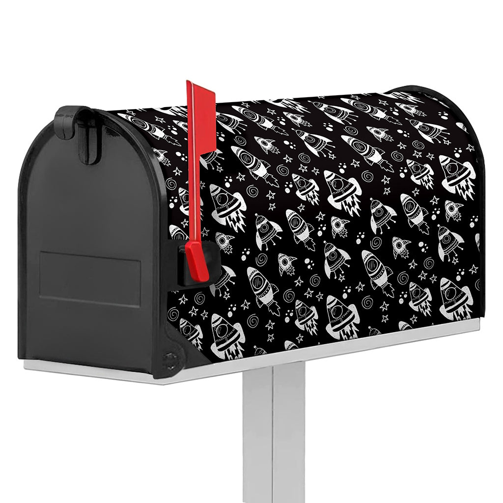 Black And White Rocket Pattern Print Mailbox Cover