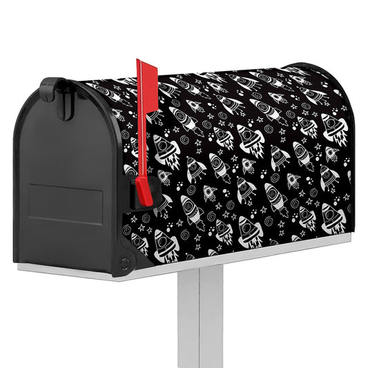 Black And White Rocket Pattern Print Mailbox Cover