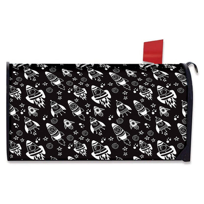 Black And White Rocket Pattern Print Mailbox Cover