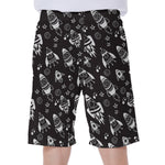 Black And White Rocket Pattern Print Men's Beach Shorts