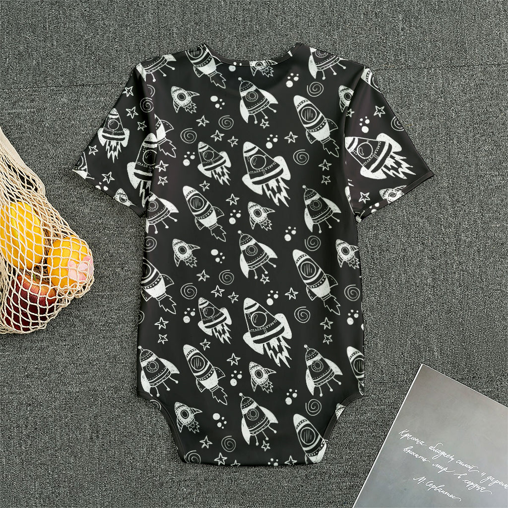 Black And White Rocket Pattern Print Men's Bodysuit