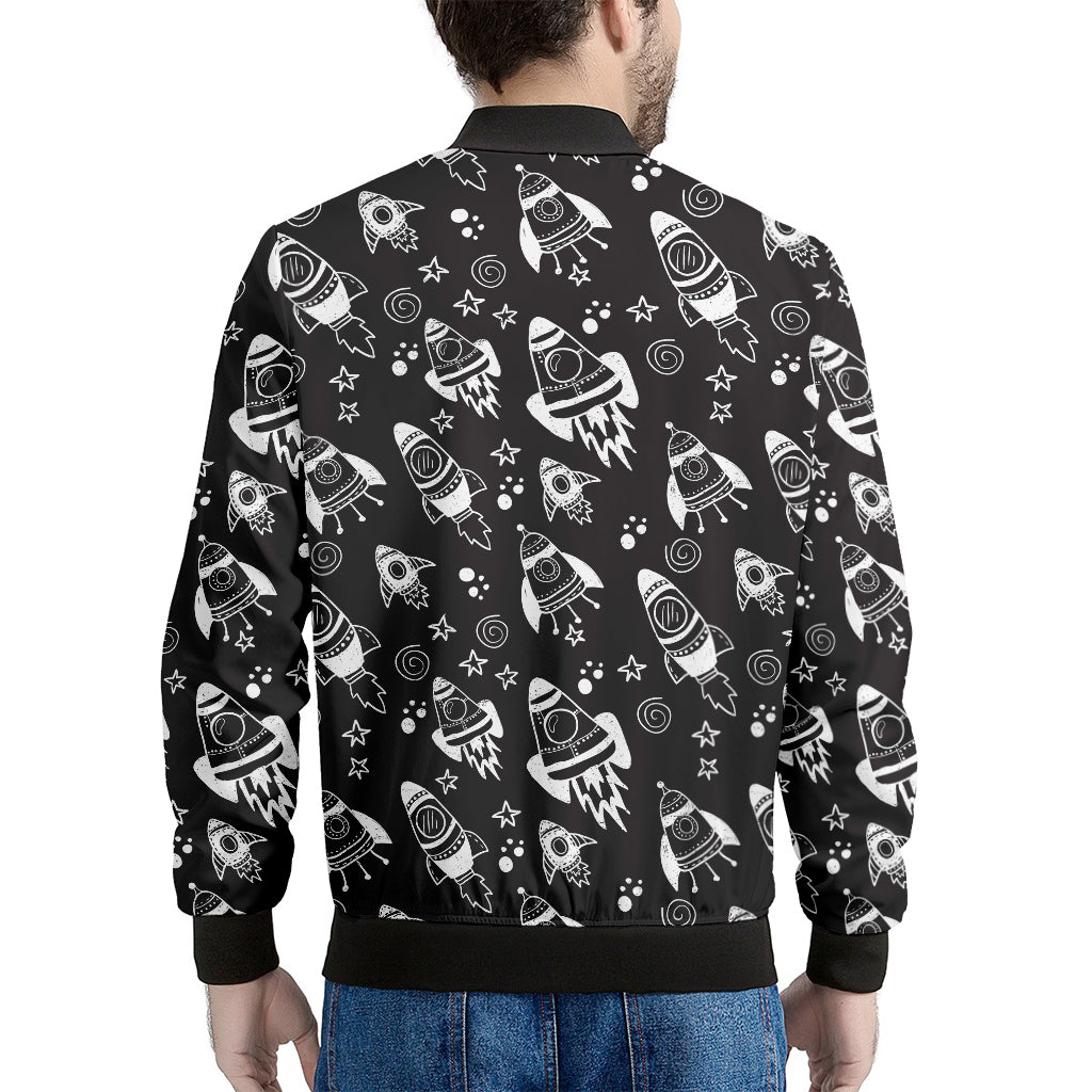 Black And White Rocket Pattern Print Men's Bomber Jacket