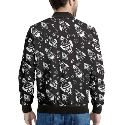 Black And White Rocket Pattern Print Men's Bomber Jacket