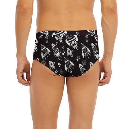 Black And White Rocket Pattern Print Men's Briefs