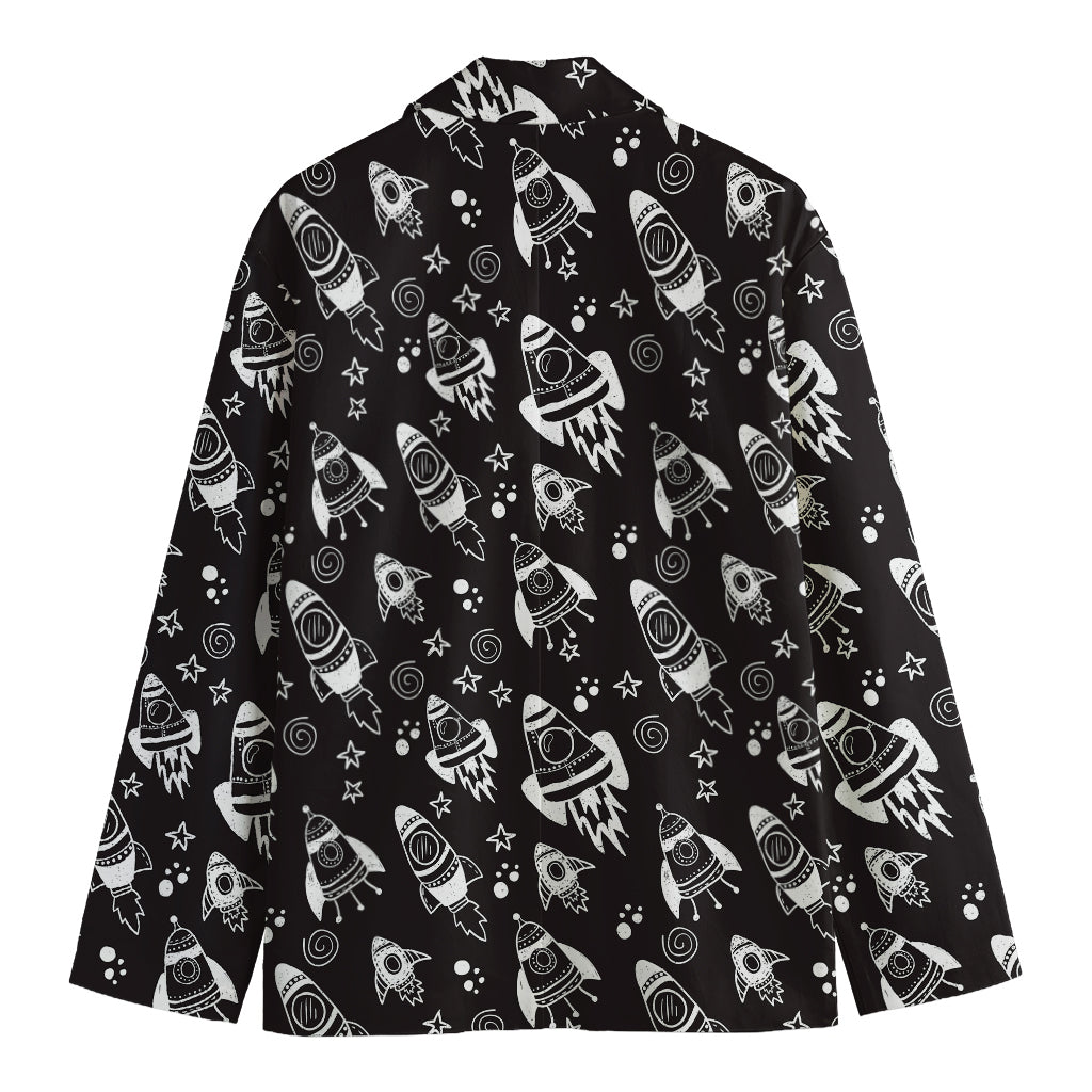 Black And White Rocket Pattern Print Men's Cotton Blazer