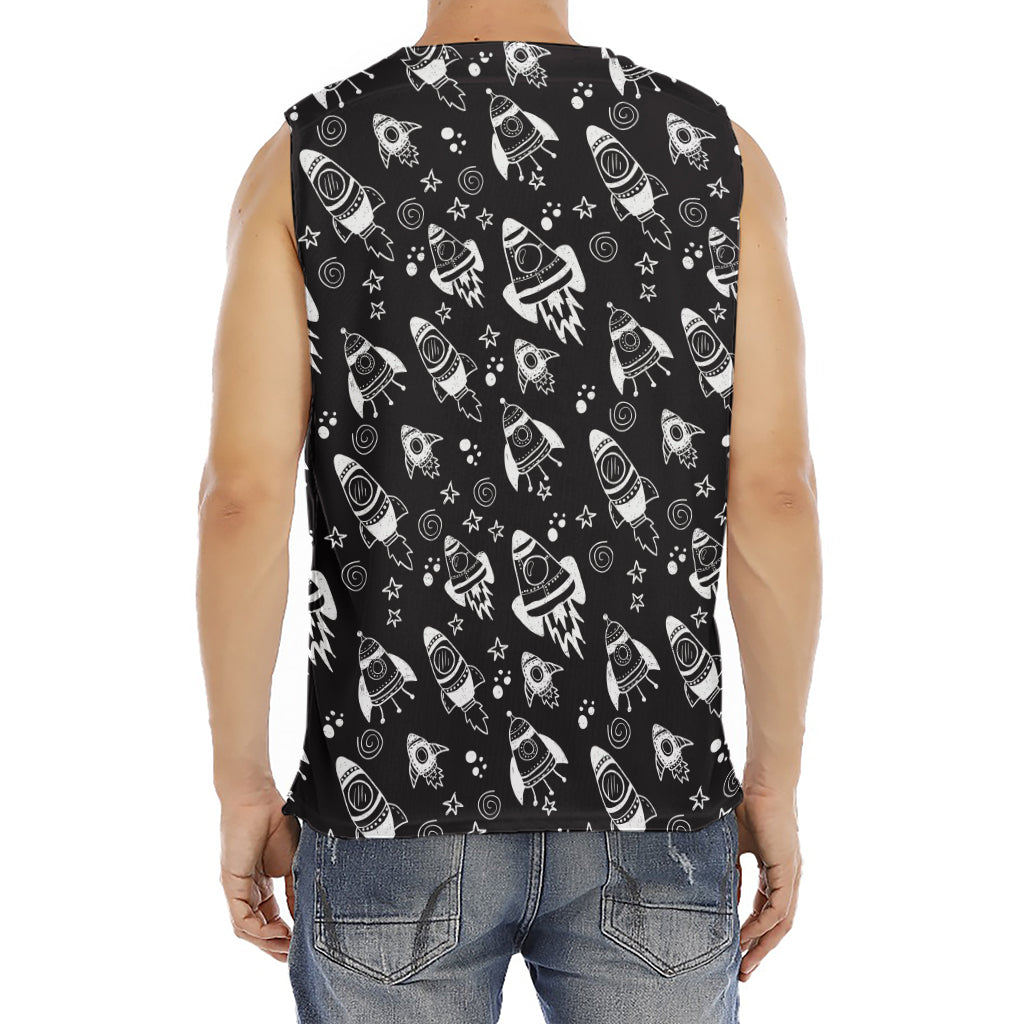 Black And White Rocket Pattern Print Men's Fitness Tank Top