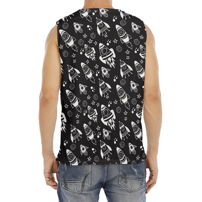 Black And White Rocket Pattern Print Men's Fitness Tank Top