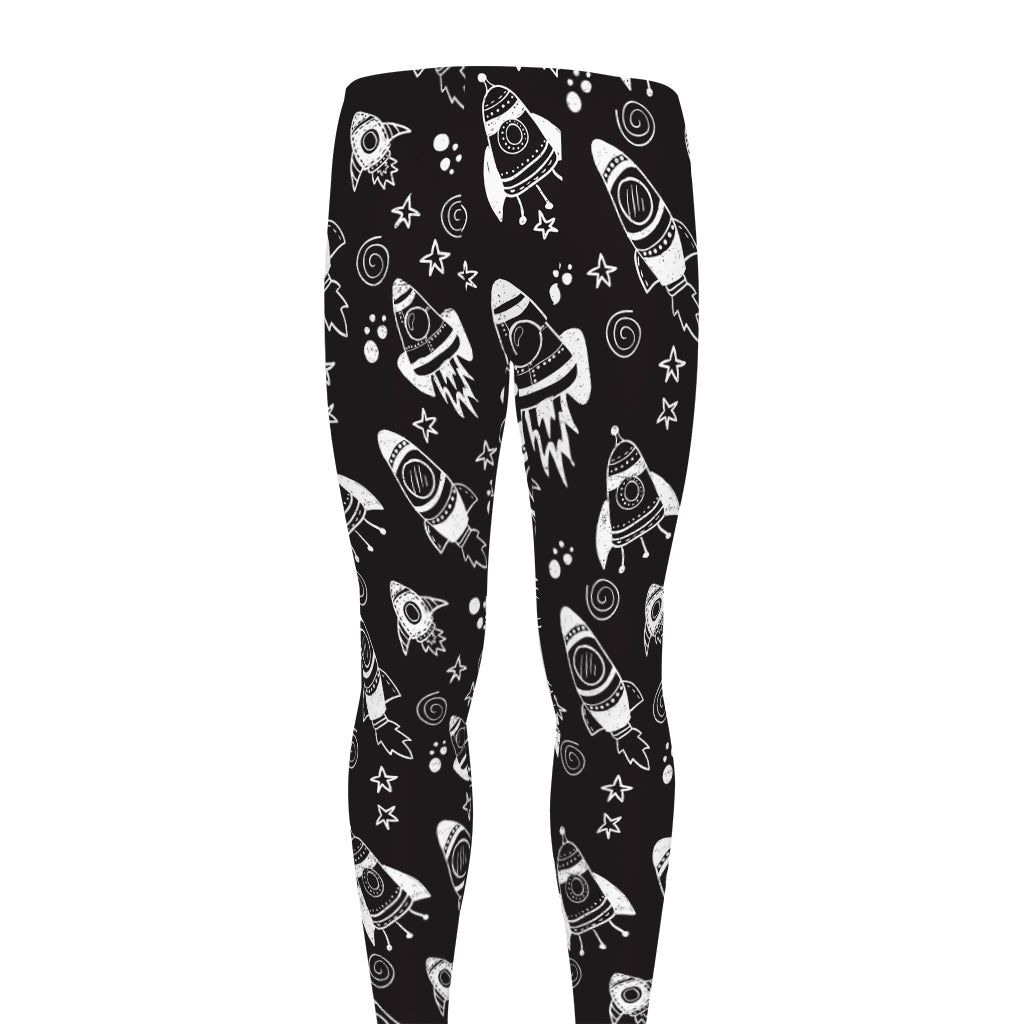 Black And White Rocket Pattern Print Men's leggings