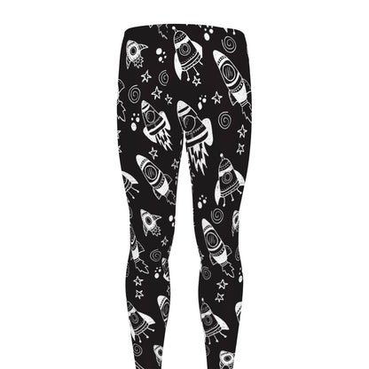 Black And White Rocket Pattern Print Men's leggings