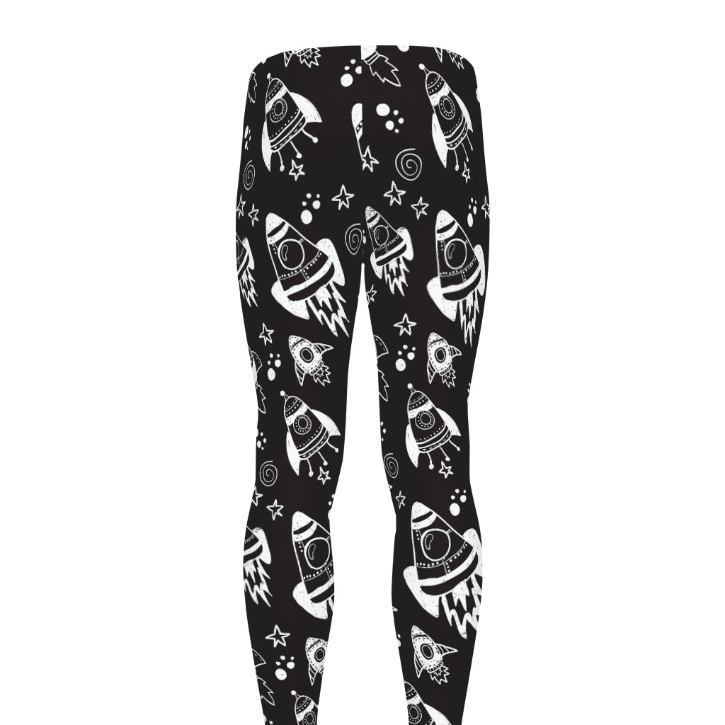 Black And White Rocket Pattern Print Men's leggings