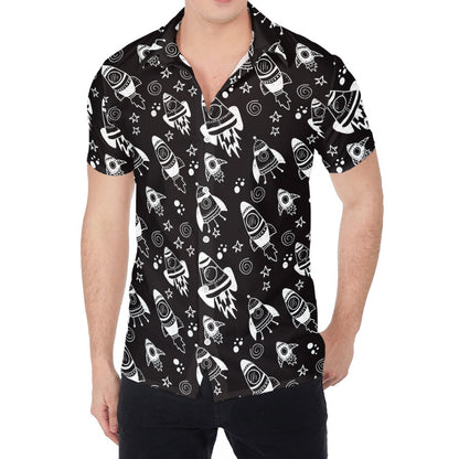 Black And White Rocket Pattern Print Men's Shirt