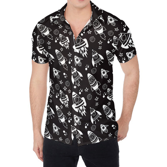 Black And White Rocket Pattern Print Men's Shirt