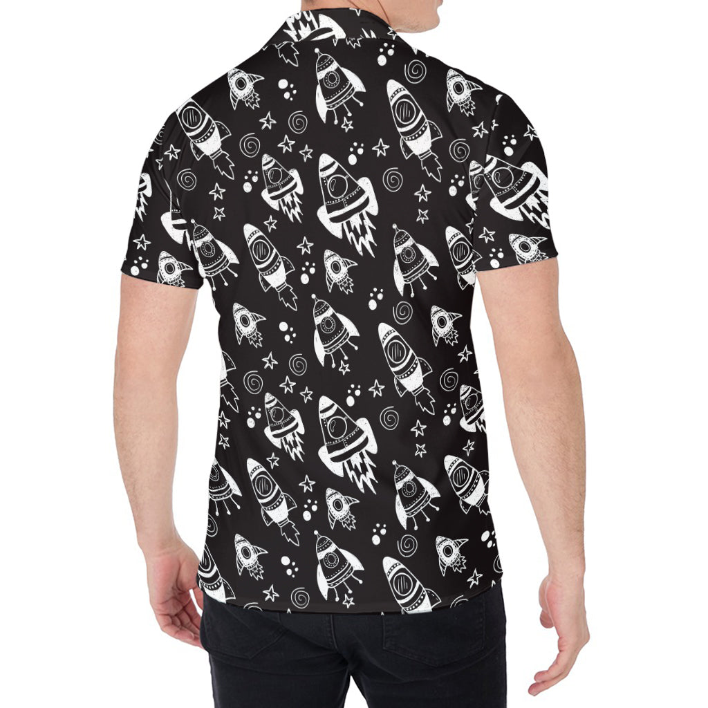 Black And White Rocket Pattern Print Men's Shirt