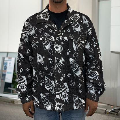 Black And White Rocket Pattern Print Men's Shirt Jacket