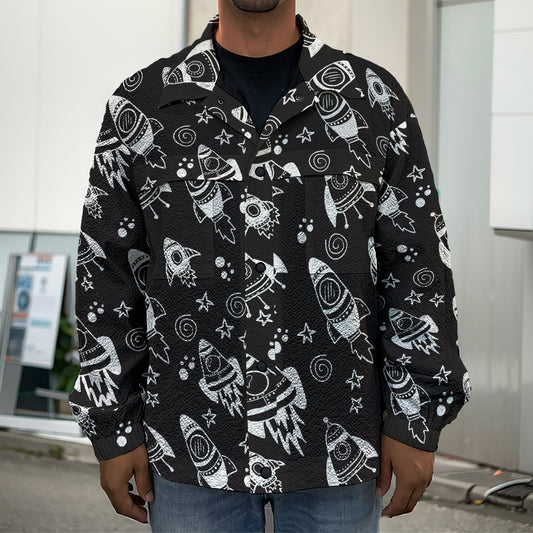 Black And White Rocket Pattern Print Men's Shirt Jacket