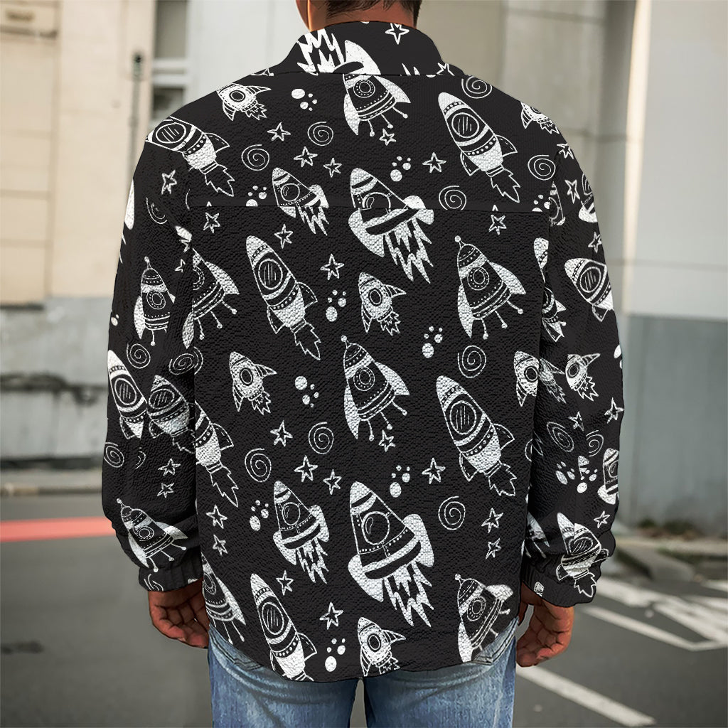 Black And White Rocket Pattern Print Men's Shirt Jacket