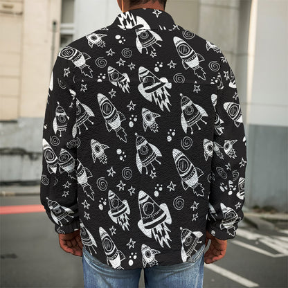 Black And White Rocket Pattern Print Men's Shirt Jacket