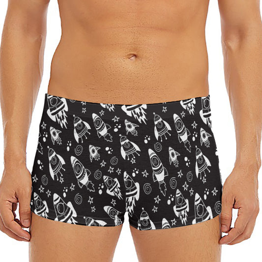 Black And White Rocket Pattern Print Men's Short Boxer Briefs