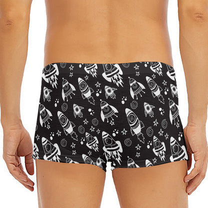 Black And White Rocket Pattern Print Men's Short Boxer Briefs