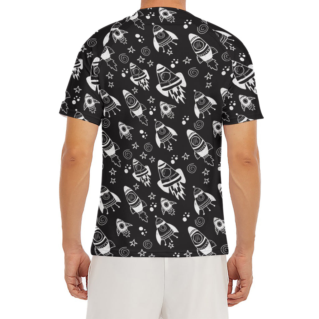 Black And White Rocket Pattern Print Men's Short Sleeve Rash Guard