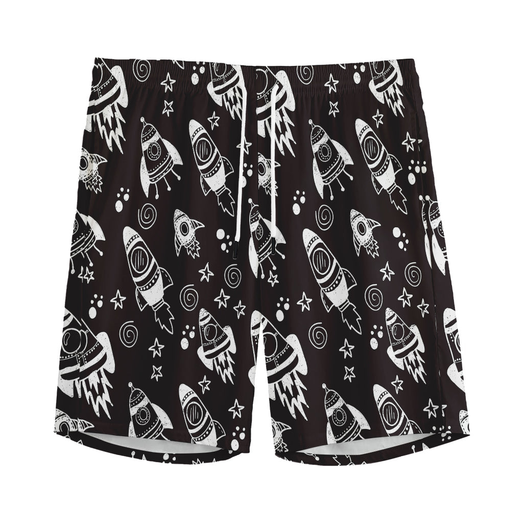 Black And White Rocket Pattern Print Men's Sports Shorts