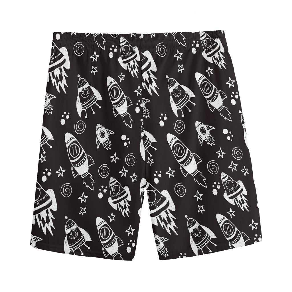 Black And White Rocket Pattern Print Men's Sports Shorts