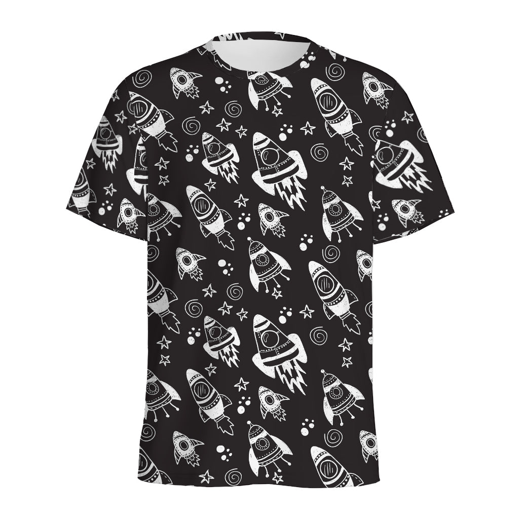 Black And White Rocket Pattern Print Men's Sports T-Shirt