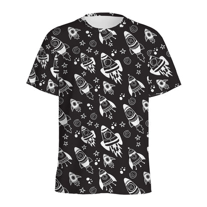 Black And White Rocket Pattern Print Men's Sports T-Shirt