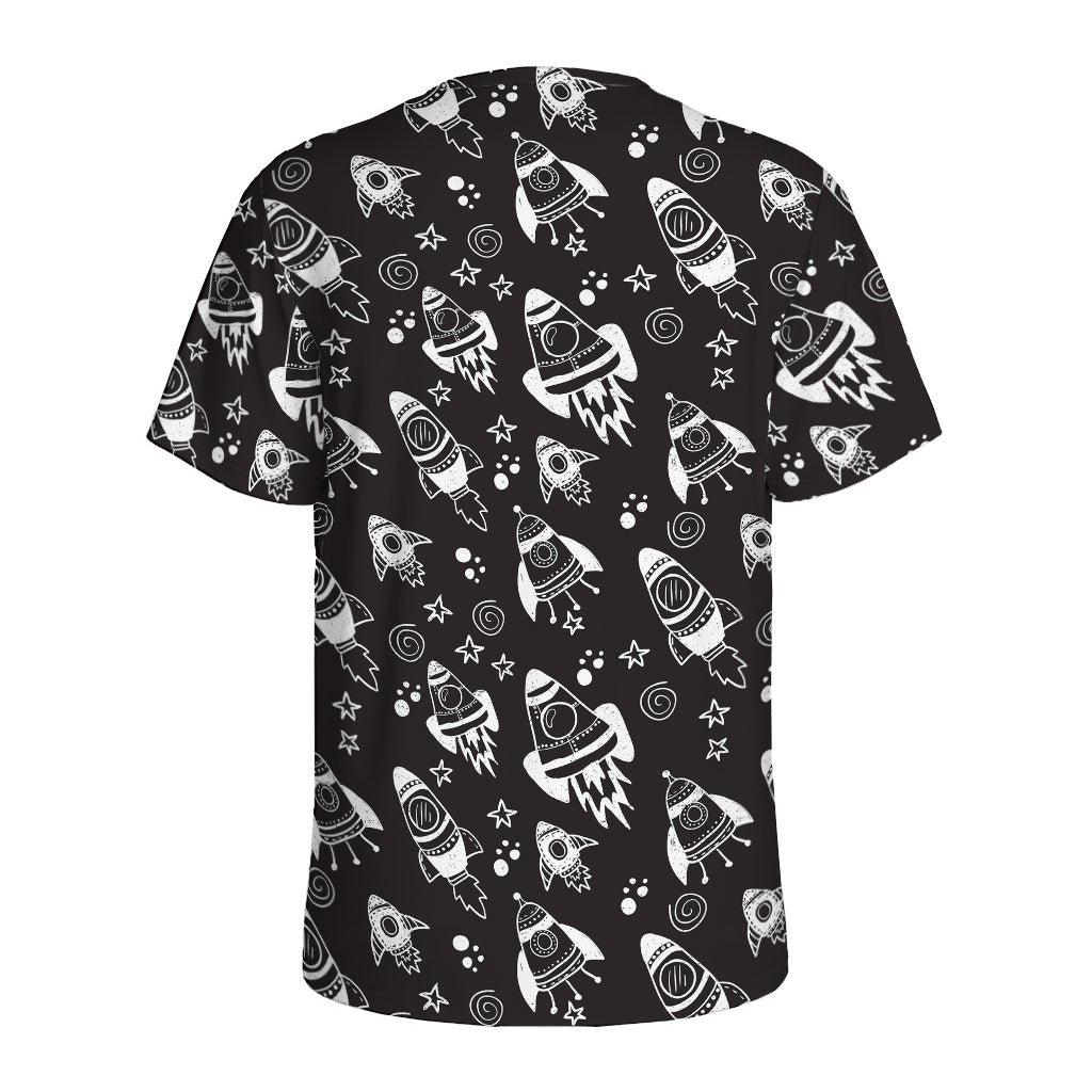 Black And White Rocket Pattern Print Men's Sports T-Shirt