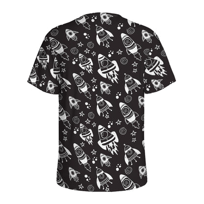 Black And White Rocket Pattern Print Men's Sports T-Shirt