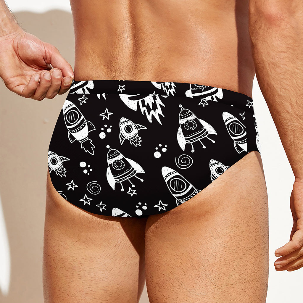 Black And White Rocket Pattern Print Men's Swim Briefs