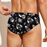 Black And White Rocket Pattern Print Men's Swim Briefs