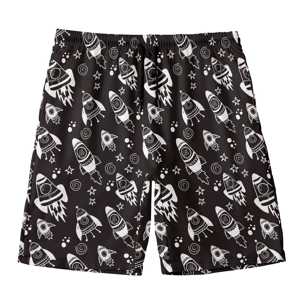 Black And White Rocket Pattern Print Men's Swim Trunks