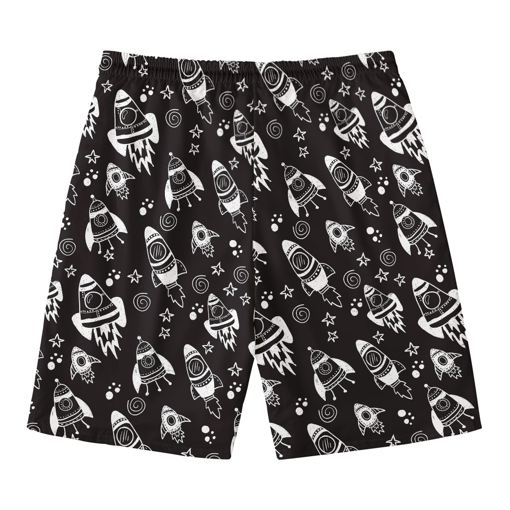 Black And White Rocket Pattern Print Men's Swim Trunks