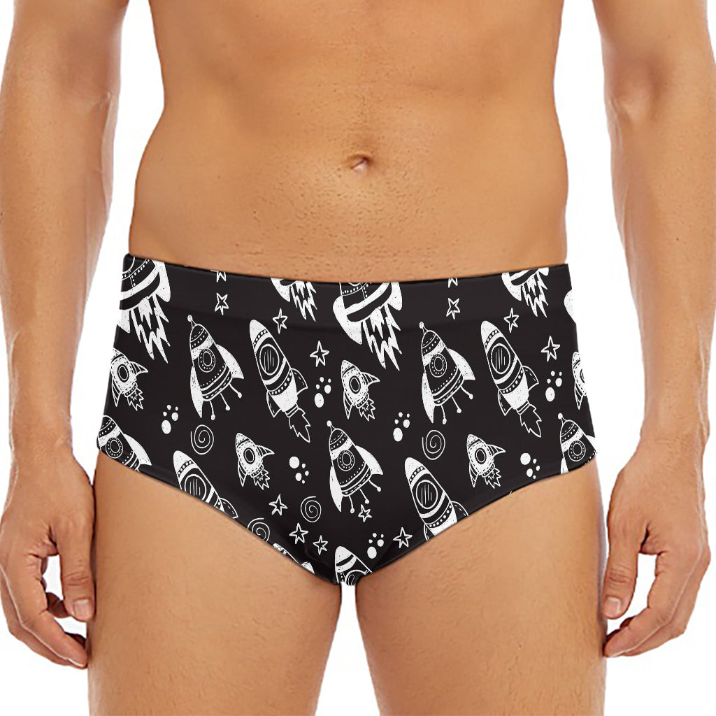 Black And White Rocket Pattern Print Men's Triangle Swim Briefs