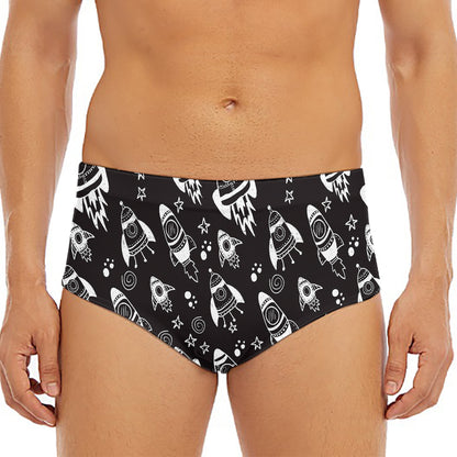 Black And White Rocket Pattern Print Men's Triangle Swim Briefs