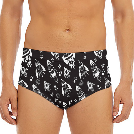 Black And White Rocket Pattern Print Men's Triangle Swim Briefs