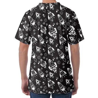 Black And White Rocket Pattern Print Men's Velvet T-Shirt