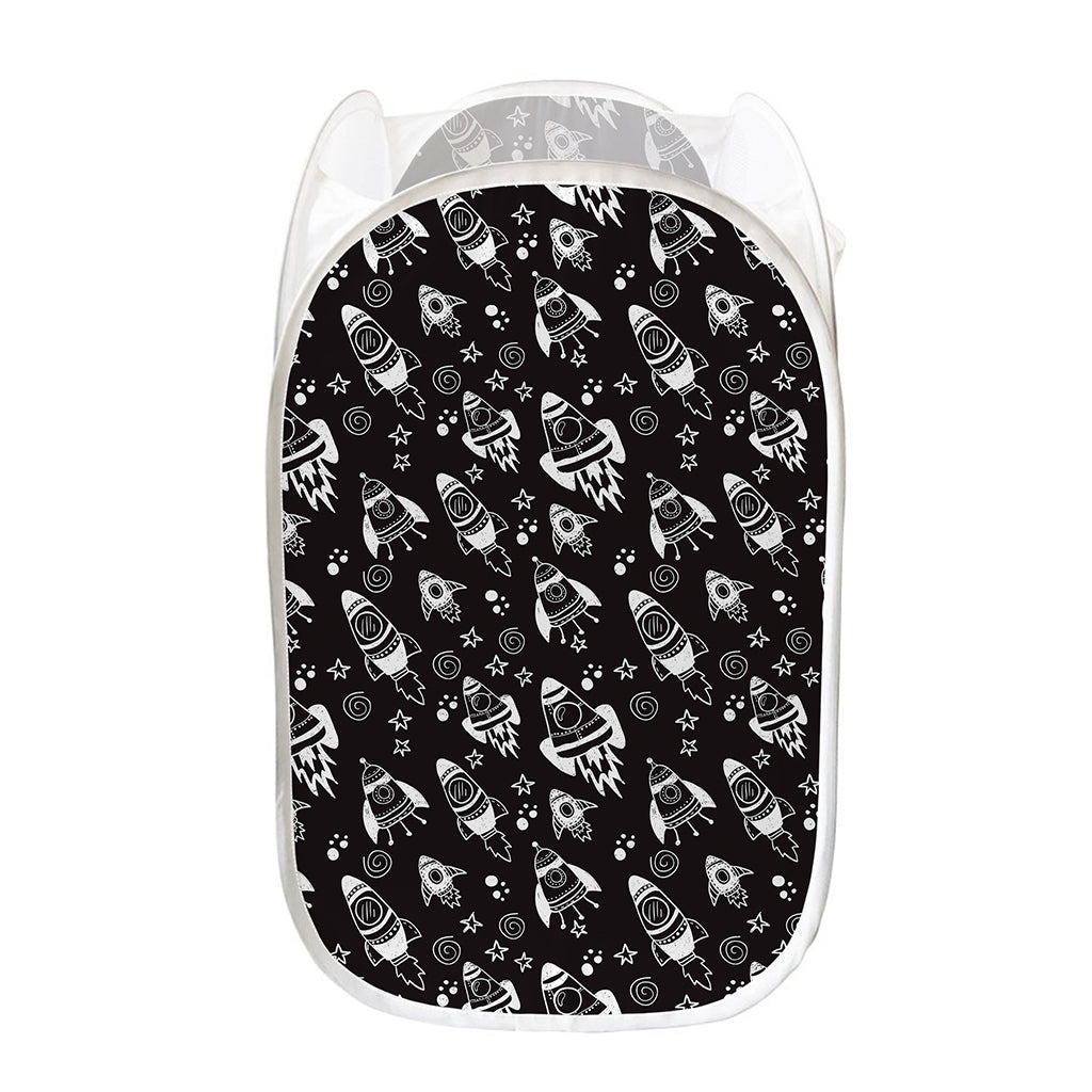 Black And White Rocket Pattern Print Mesh Laundry Hamper