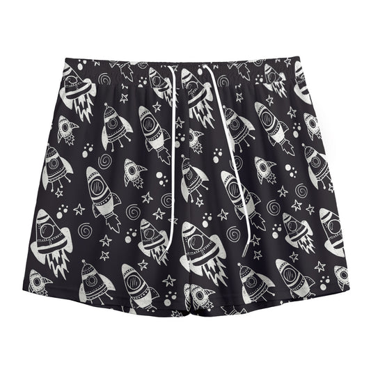 Black And White Rocket Pattern Print Mesh Shorts