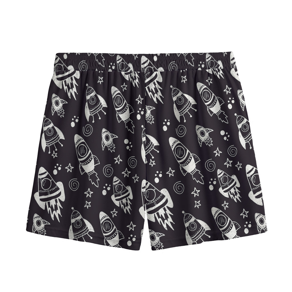 Black And White Rocket Pattern Print Mesh Shorts