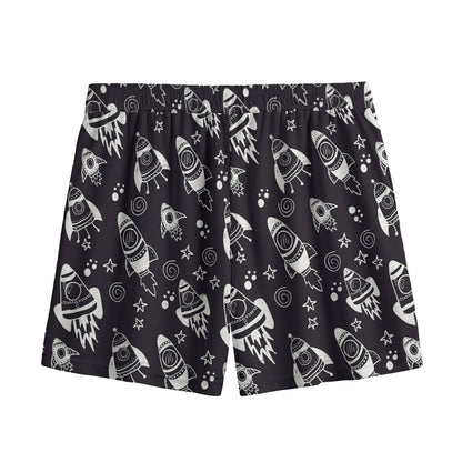 Black And White Rocket Pattern Print Mesh Shorts