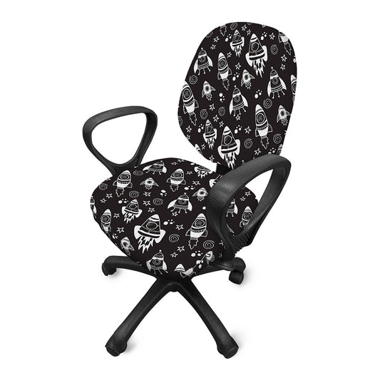 Black And White Rocket Pattern Print Office Chair Cover