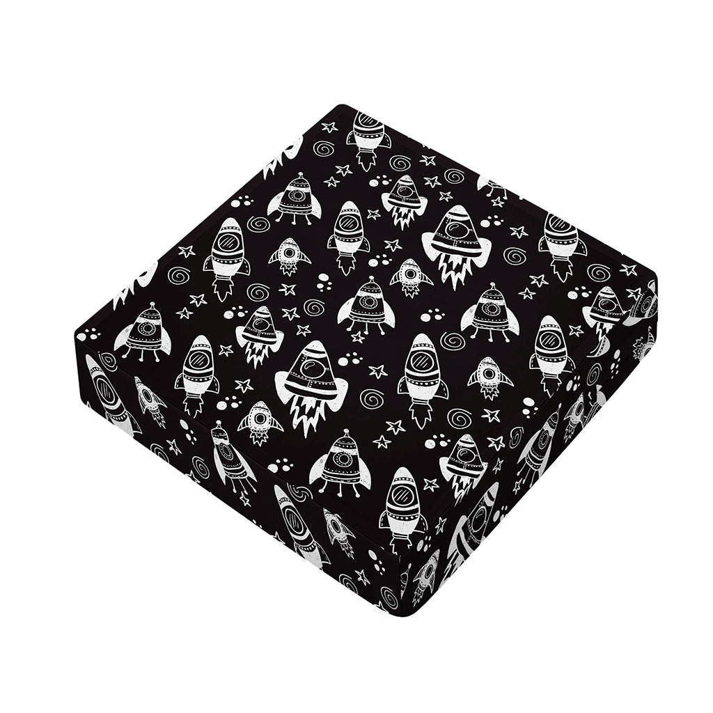 Black And White Rocket Pattern Print Outdoor Seat Cushion Cover