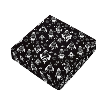 Black And White Rocket Pattern Print Outdoor Seat Cushion Cover