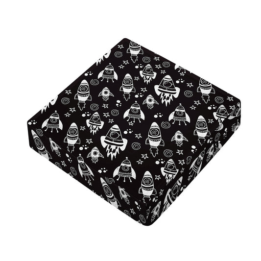 Black And White Rocket Pattern Print Outdoor Seat Cushion Cover