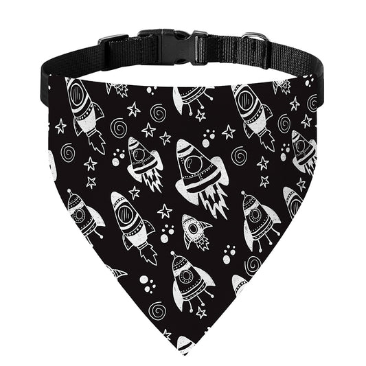 Black And White Rocket Pattern Print Over The Collar Dog Bandana